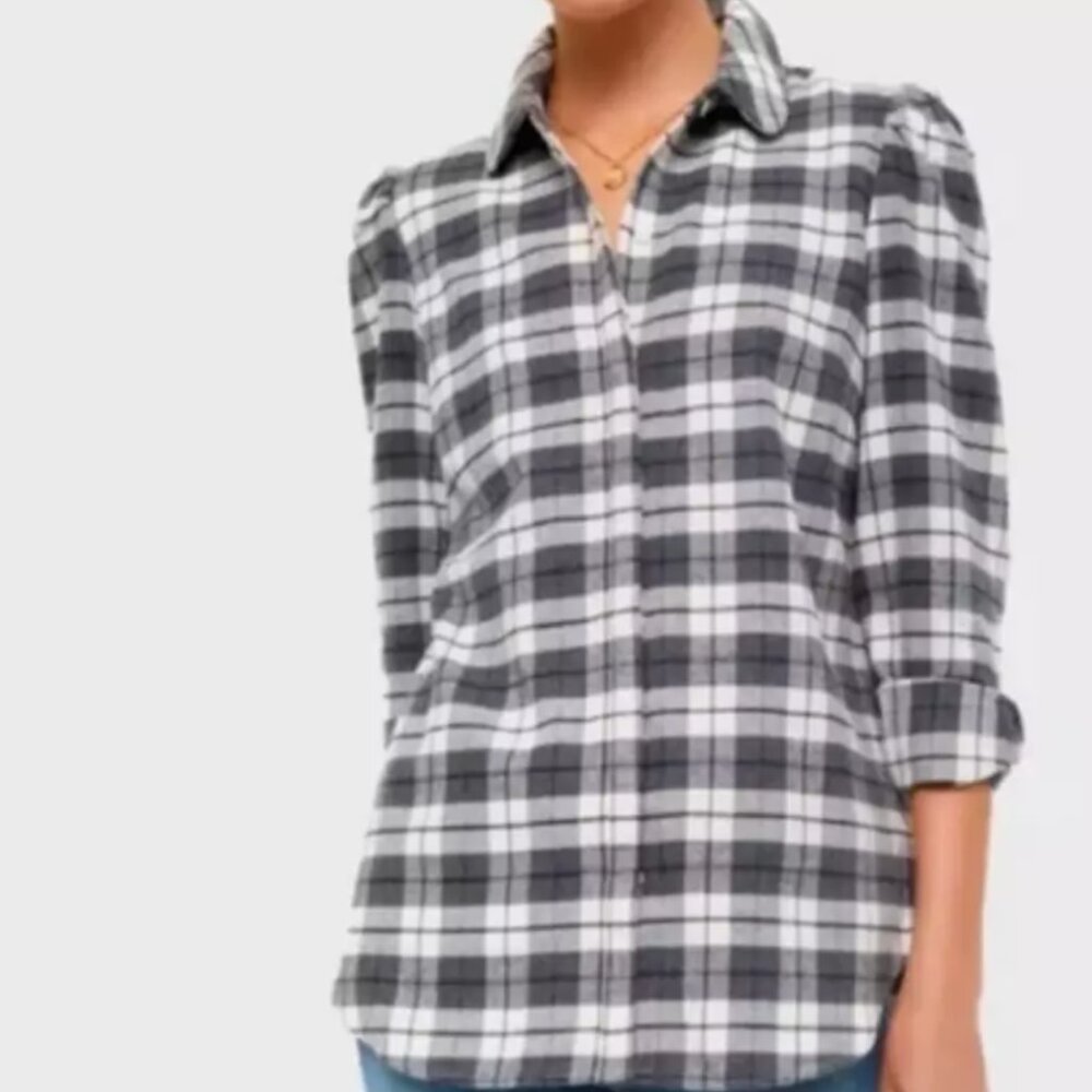 NWT Tuckernuck Gray and White Plaid Flannel Button-Up Shirt HTF